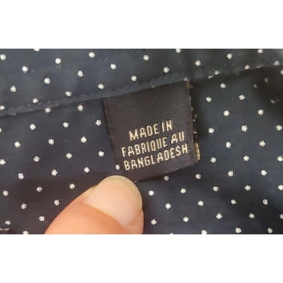 Ben Sherman Dress Shirt Size M 15-15.5 Navy Blue Dot Tailored Fit Stretch - Picture 5 of 9